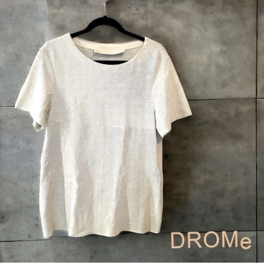 Authentic DROMe $750 100% Leather Short Sleeve Top Perforated Size Small Cream
